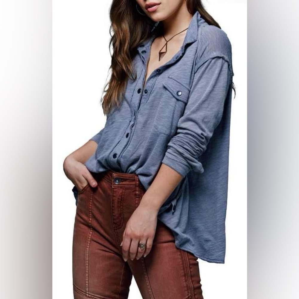 FREE PEOPLE Monday Morning Button Up Oversized Shirt sz L